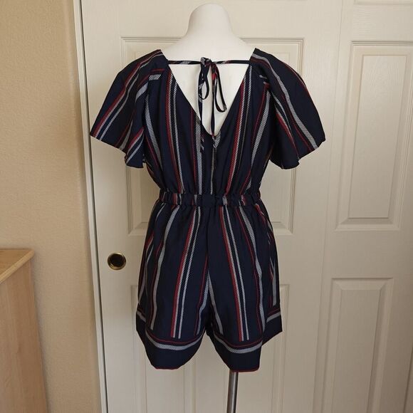 Hint of Blush striped faux wrap elastic waist romper sz S - Picture 4 of 11